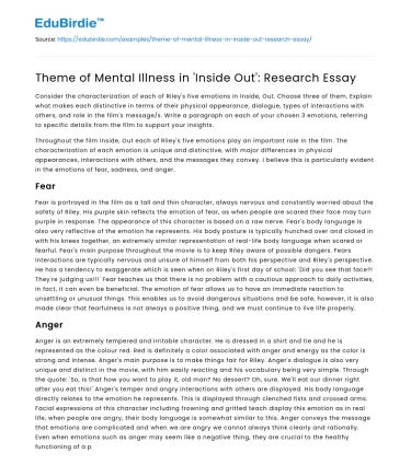 Theme of Mental Illness in ‘Inside Out’: Research Essay