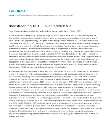 Breastfeeding As A Public Health Issue