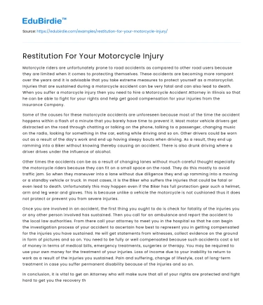 Restitution For Your Motorcycle Injury