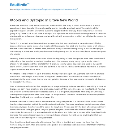 Utopia And Dystopia In Brave New World