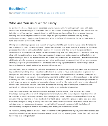 Who Are You as a Writer Essay