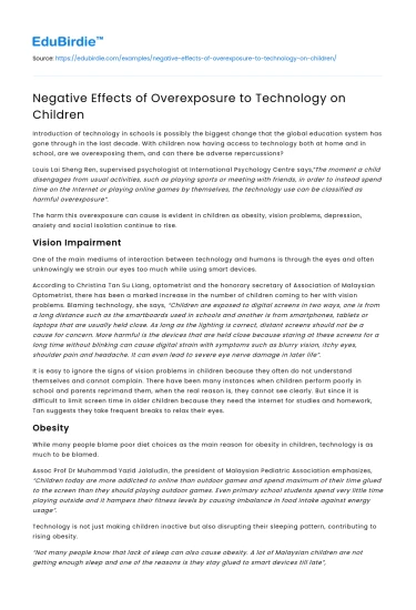 Negative Effects of Overexposure to Technology on Children