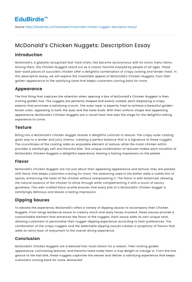 McDonald’s Chicken Nuggets: Description Essay