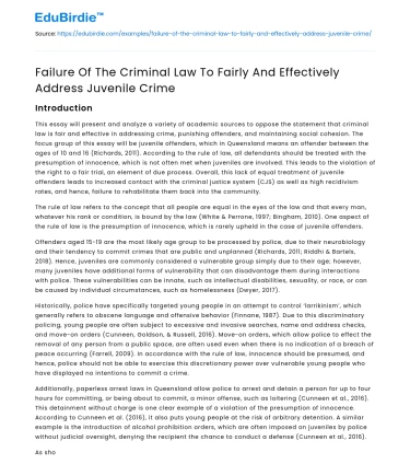Ineffectiveness of Criminal Law in Addressing Juvenile Crime