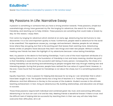 My Passions in Life: Narrative Essay