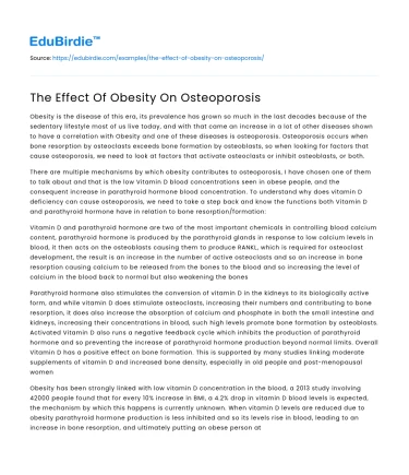 The Effect Of Obesity On Osteoporosis