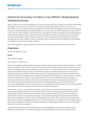 Historical Accuracy of Henry V by William Shakespeare