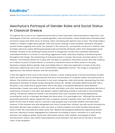 Gender roles and social status in Aeschylus’s Greece