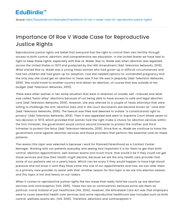 Importance Of Roe V Wade Case for Reproductive Justice Rights