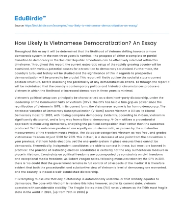 How Likely Is Vietnamese Democratization? An Essay