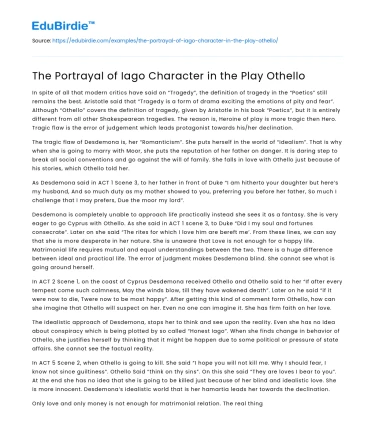 The Portrayal of Iago Character in the Play Othello