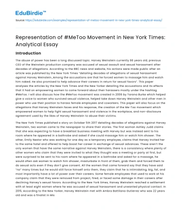 Representation of #MeToo Movement in New York Times: Analytical Essay
