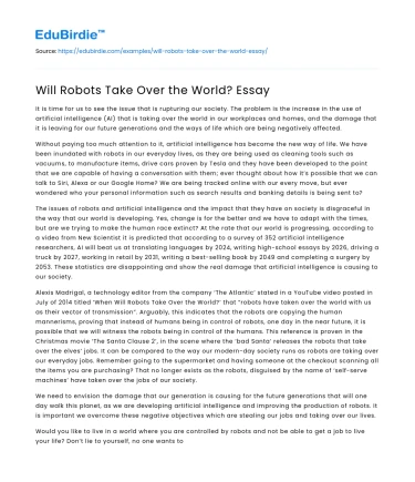 Will Robots Take Over the World? Essay