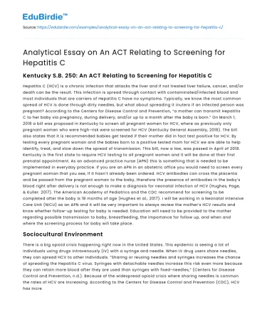 Analytical Essay on An ACT Relating to Screening for Hepatitis C