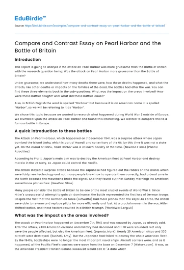 Compare and Contrast Essay on Pearl Harbor and the Battle of Britain