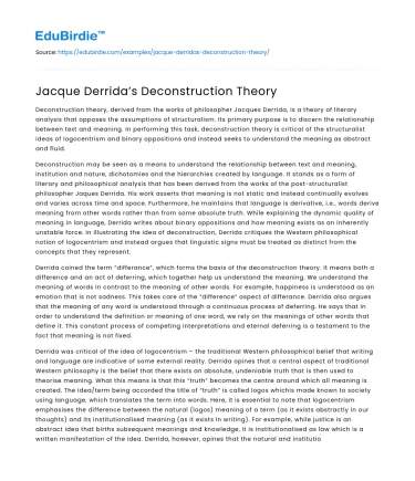 Jacque Derrida’s Deconstruction Theory
