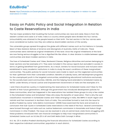 Public Policy and Social Integration in Caste Reservations in India