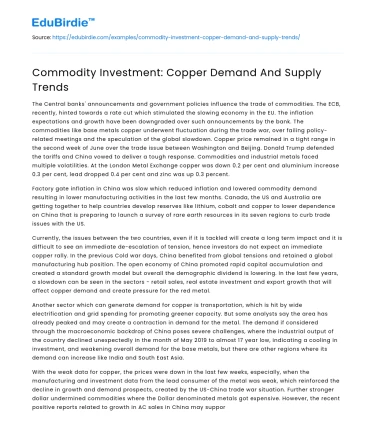Commodity Investment: Copper Demand And Supply Trends