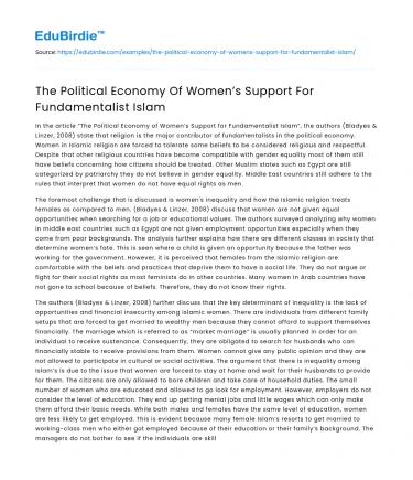 The Political Economy Of Women’s Support For Fundamentalist Islam