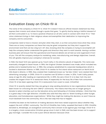 Evaluation Essay on Chick-fil-A
