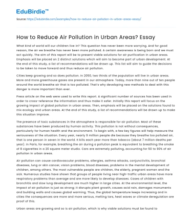 How to Reduce Air Pollution in Urban Areas? Essay