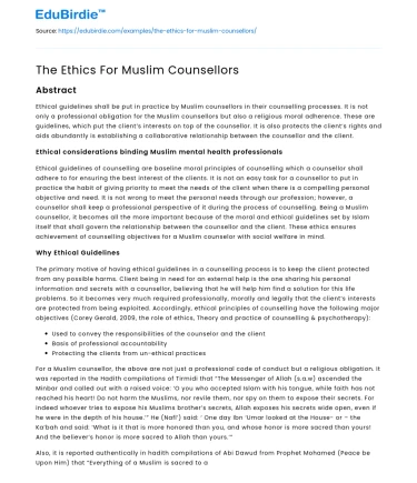The Ethics For Muslim Counsellors