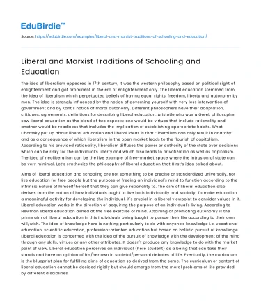Liberal and Marxist Traditions of Schooling and Education
