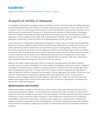 Analysis of Fertility in Malaysia