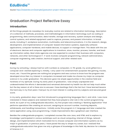 Graduation Project Reflective Essay