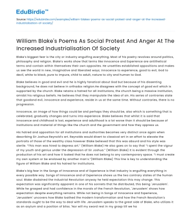 Blake’s Poems: Social Protest Against Industrialisation