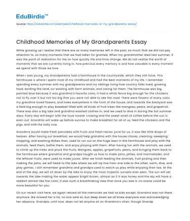 Childhood Memories of My Grandparents Essay