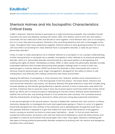 Sherlock Holmes and His Sociopathic Characteristics: Critical Essay