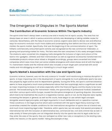 The Emergence Of Disputes In The Sports Market