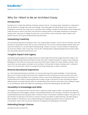 Why Do I Want to Be an Architect Essay