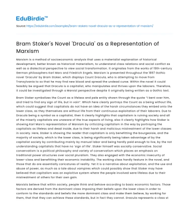 Bram Stoker’s Novel ‘Dracula’ as a Representation of Marxism