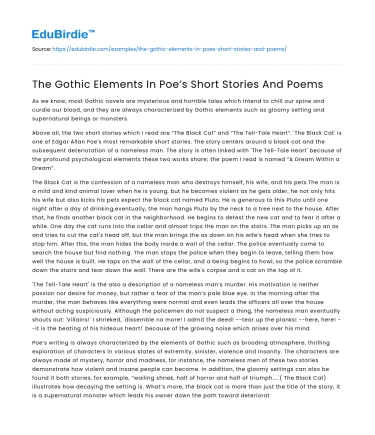 The Gothic Elements In Poe’s Short Stories And Poems