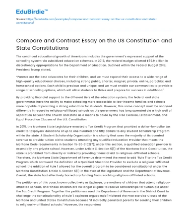 Compare and Contrast on the US Constitution and State Constitutions