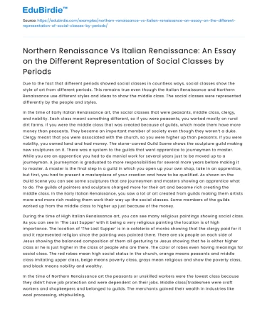 Comparison of Social Classes in Northern vs Italian Renaissance