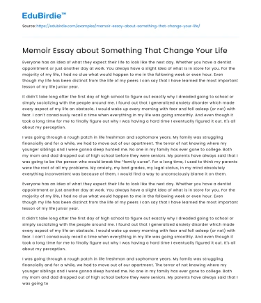 Memoir Essay about Something That Change Your Life