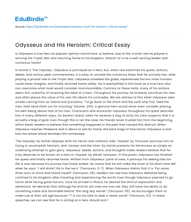 Odysseus and His Heroism: Critical Essay