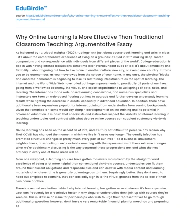 Online Learning Effectiveness: Argumentative Essay