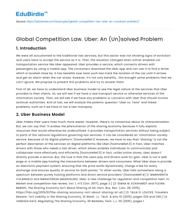 Global Competition Law. Uber: An (Un)solved Problem