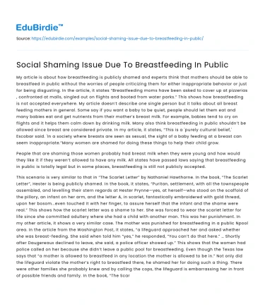 Social Shaming Issue Due To Breastfeeding In Public