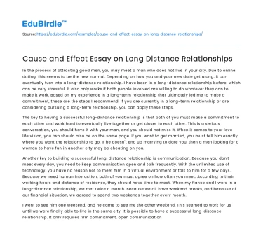 Cause and Effect Essay on Long Distance Relationships