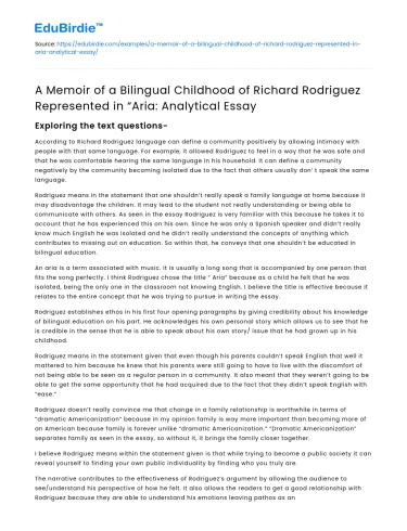Aria: Memoir of Bilingual Childhood – Analytical Essay