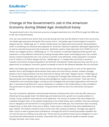 Government’s Role in American Economy during Gilded Age: Analysis