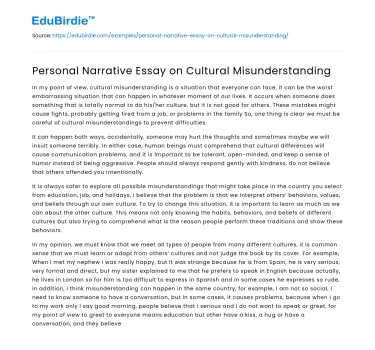 Cultural Misunderstandings: A Personal Narrative