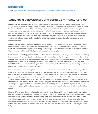 Essay on Is Babysitting Considered Community Service