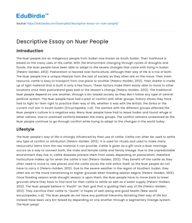 Descriptive Essay on Nuer People