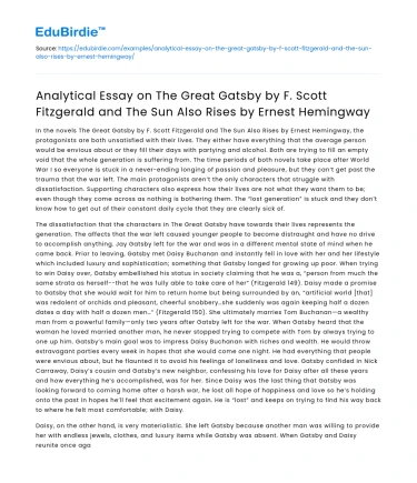 Comparing The Great Gatsby and The Sun Also Rises